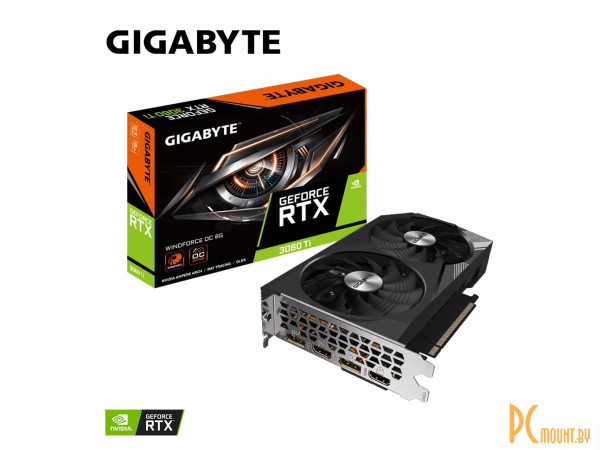 видеокарта RTX Gigabyte Windforce OC 8G (частота 1410/1680 МГц, 4864sp, 38 RT-ядер, частота памяти 14000 МГц, 256 бит, доп. питание: 8 pin, HDMI, DisplayPort, трассировка лучей) GV-N306TWF2OC-8GD 3060Ti 