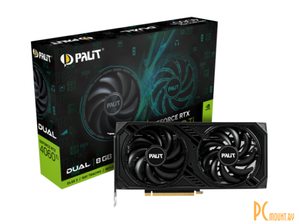 видеокарта RTX Palit Dual (2310 МГц / 2535 МГц, 4352sp, 34 RT-ядер, трассировка лучей, 128 бит, 2 слота, питание 8 pin, HDMI, DisplayPort) NE6406T019P1-1060D 4060Ti NE6406T019P1-1060D