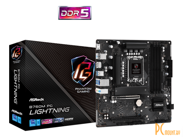 материнская плата Soc1700 AsRock (mATX 4xDDR5 до 7200 МГц 2xPCIe x16 3xM.2) B760M PG Lightning 