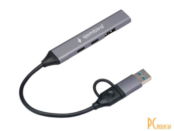 хаб USB  Gembird 2хType-C + 1хUSB 3.0+ 1хUSB 2.0, алюминиевый корпус, серый, 4port Type-C+USB UHB-C444