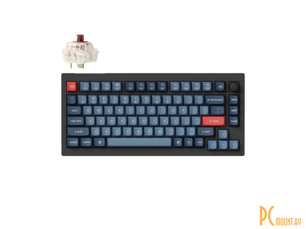 клавиатура игровая Keychron V1 Max RGB  (Gateron Jupiter Brown, USB-A/радио/Bluetooth/USB-C/радио (USB-C), цвет черный/синий) V1M-D3-RU