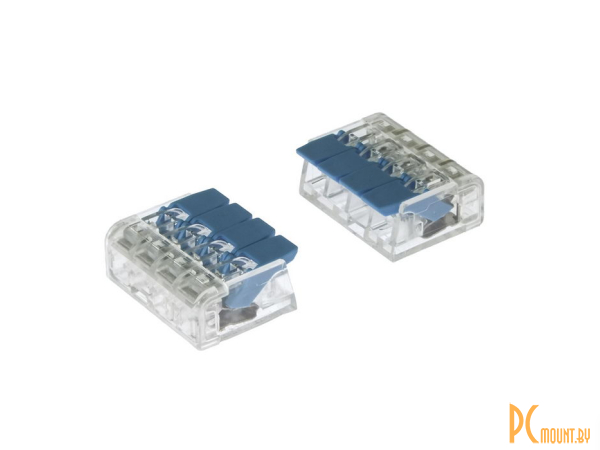 Клеммники аналог WAGO: клемма зажимная соединительная безвинтовая RUICHI PCT-414 на 4 провода, 0,5-2,5 мм2, маркировка синяя, аналог WAGO; PCT-414 blue 108472