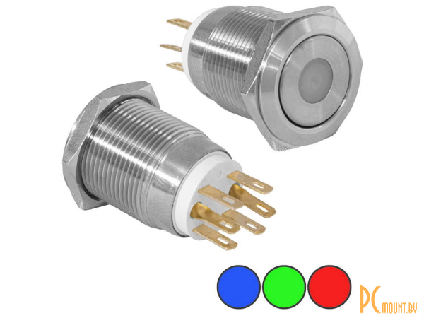 Кнопки антивандальные: кнопка антивандальная с подсветкой RUICHI LAS1-GQ-11D/R on-(on), М19, IP65, никелированная латунь; LAS1-GQ-11D/R on-(on) 77929