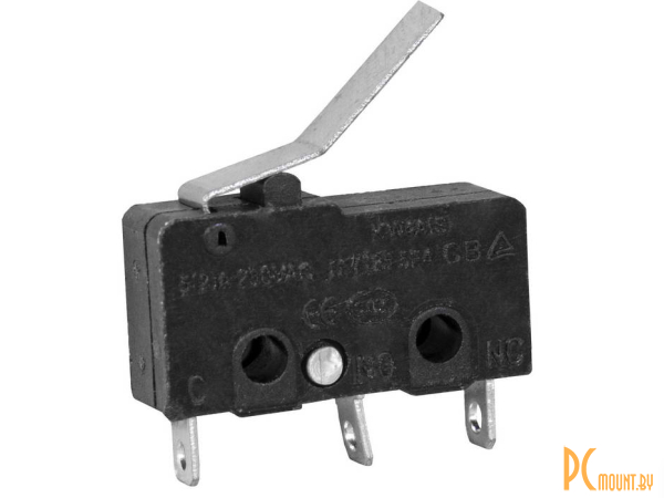 Микропереключатели: микропереключатель с фигурной планкой RUICHI KW3-02, 10.8х6.4х19.8 мм, вынос планки 17 мм, ON-(ON), SPDT 3P, 250 В, 5 А, 30 мОм, -25...+85 °C; KW3-02 116614