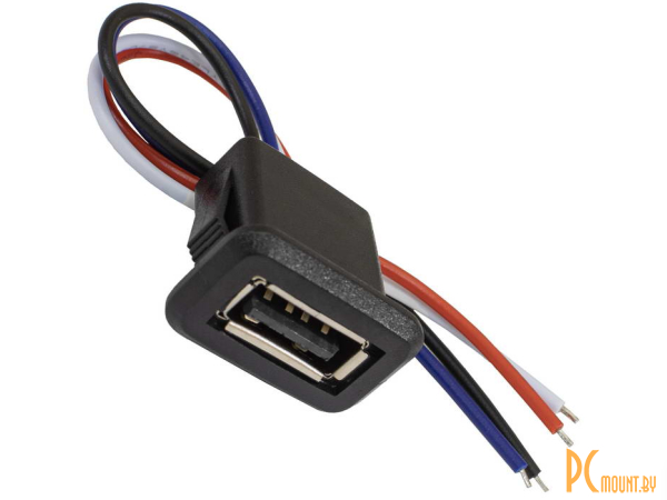 разъём USB-4Pin RUICHI, длина кабеля 105 мм, 4 контакта под пайку, 1.5 А, 30 В, корпус пластиковый черный; USB-4Pin 121174