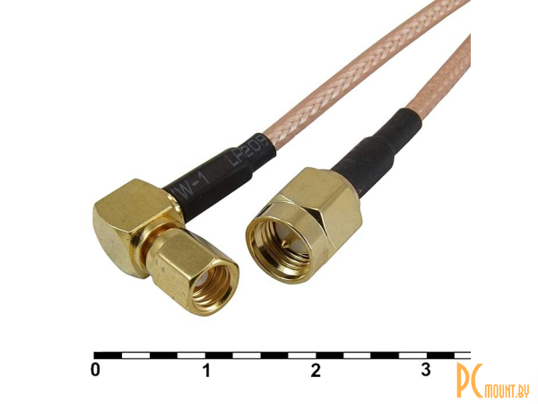 Высокочастотные разъемы: переходник антенный (вилка-розетка) RUICHI SMA-P/SMA-JR, розетка угловая, вилка прямая, до 6 ГГц, 50 Ом, 0.15 дБ/м, тип кабеля RG316, диаметр кабеля 2.5 мм, длина кабеля 300 мм, оболочка кабеля PVC, корпус латунь, -55...+155 °C; S