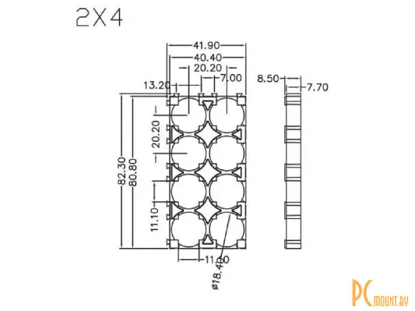 Кронштейн-держатель с байонетным соединением для 2x4x18650, для упрощения объединения необходимого количества ячеек в батарею