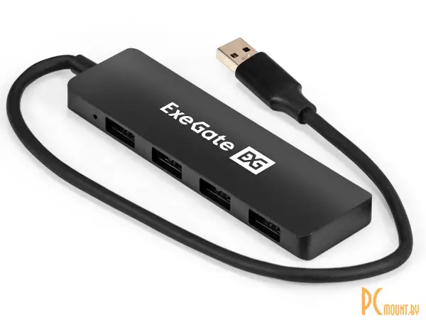 Концентратор USB 3.0 ExeGate DUB-4P 3 EX296928RUS, разъём подключения Type-A USB3.0, выходные разъёмы USB 3.0 4 порта, кабель 0.25 м, цвет черный