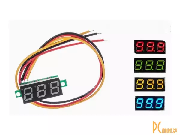 Вольтметр DC 0-100В, 3 провода, зеленый 0.28" LED дисплей