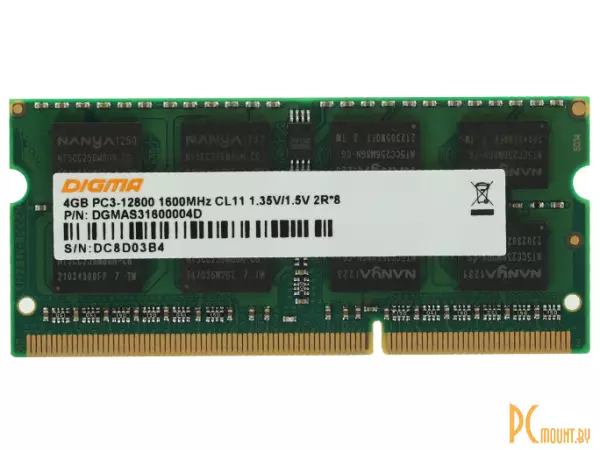 память soDDR3 Память DDR3L 4Gb 1600MHz Digma DGMAS31600004D SO-DIMM DGMAS31600004D