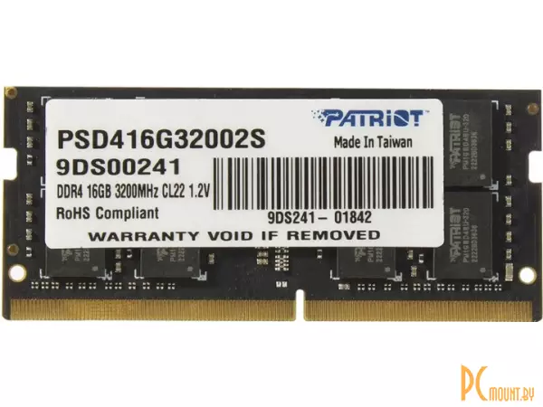 SO-DIMM DDR4 16Gb PC-25600 3200MHz Patriot (PSD416G32002S)