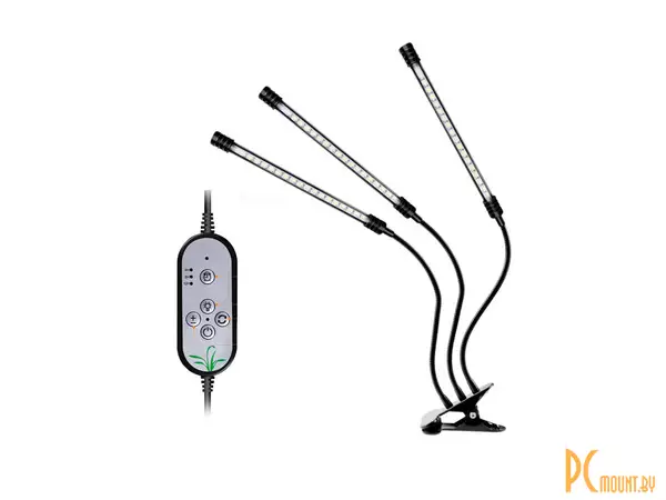Фитолампа для растений, 3 удлиненных светильника на одном держателе, 30Вт, прищепка