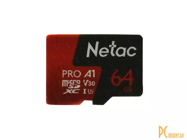 Карта памяти MicroSDXC, 64GB, Сlass 10, UHS-I, U3, Netac NT02P500PRO-064G-S